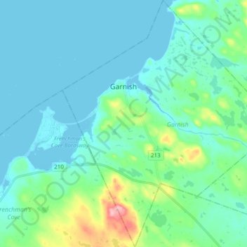 Mapa topográfico Garnish, altitud, relieve