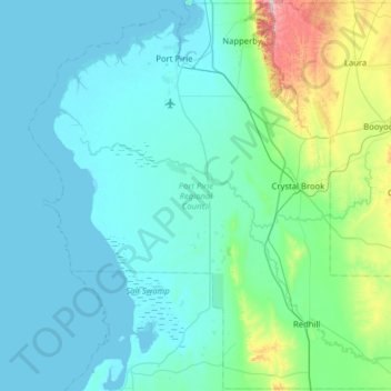 Mapa topográfico Port Pirie Regional Council, altitud, relieve