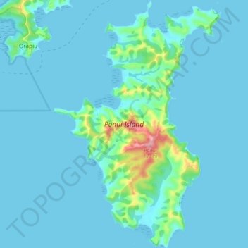 Mapa topográfico Ponui Island, altitud, relieve