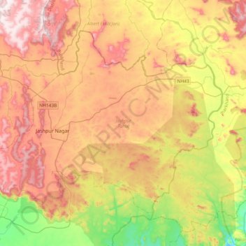 Mapa topográfico Jashpur Tahsil, altitud, relieve