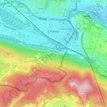 Mapa topográfico Chiasso, altitud, relieve