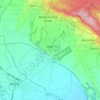 Mapa topográfico Agliè, altitud, relieve
