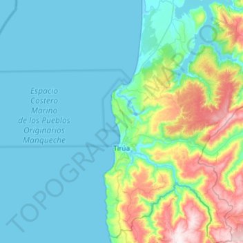 Mapa topográfico Tirúa, altitud, relieve