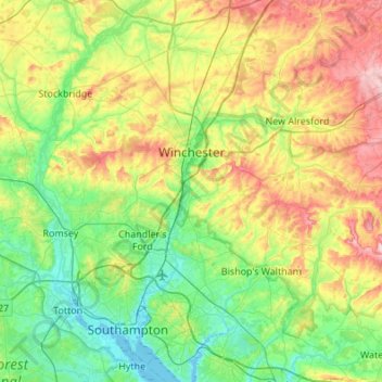 Mapa topográfico Winchester, altitud, relieve