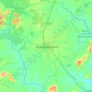 Mapa topográfico Yamoussoukro, altitud, relieve