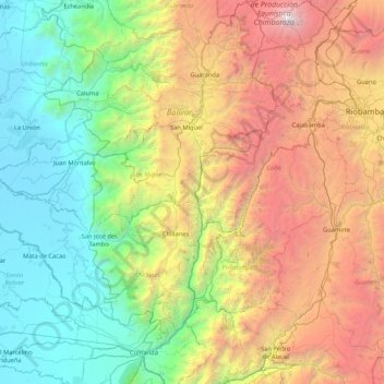 Mapa topográfico Río Chimbo, altitud, relieve