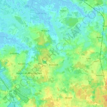 Mapa topográfico Bramstedt, altitud, relieve