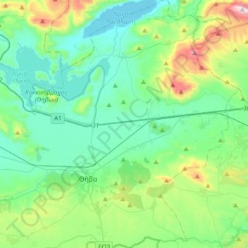 Mapa topográfico Δημοτική Ενότητα Θηβαίων, altitud, relieve