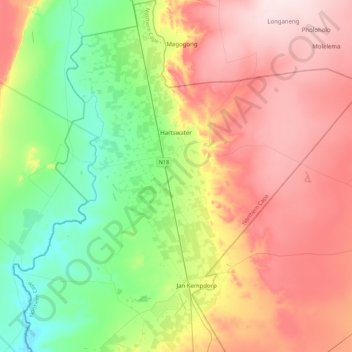 Mapa topográfico Phokwane Local Municipality, altitud, relieve