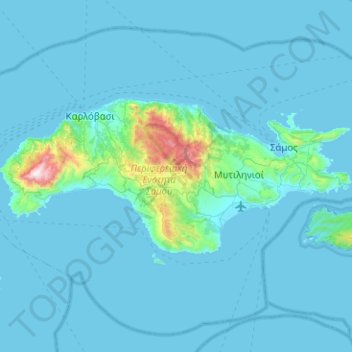 Mapa topográfico Σάμος, altitud, relieve