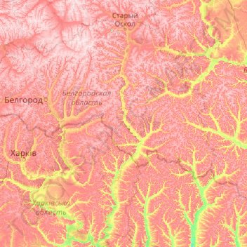 Mapa topográfico Оскол, altitud, relieve
