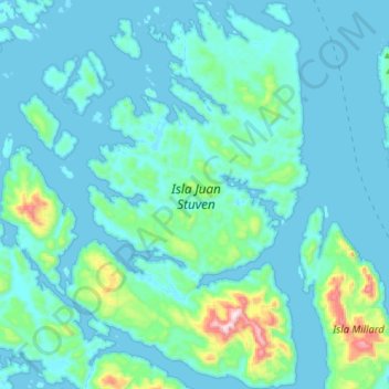 Mapa topográfico Isla Juan Stuven, altitud, relieve