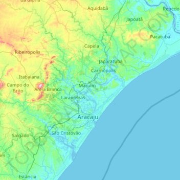 Mapa topográfico Região Geográfica Imediata de Aracaju, altitud, relieve