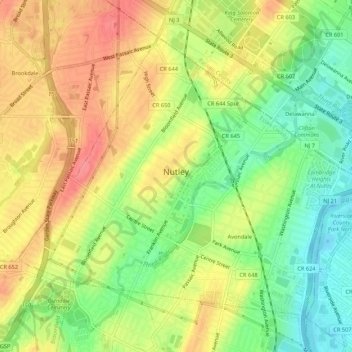 Mapa topográfico Nutley, altitud, relieve