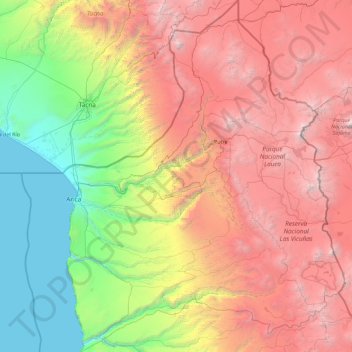 Mapa topográfico Región de Arica y Parinacota, altitud, relieve