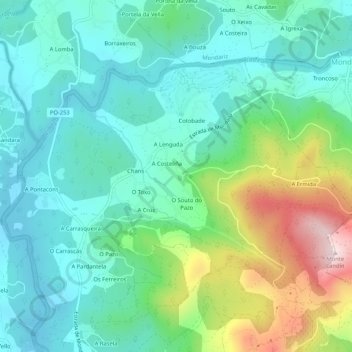 Mapa topográfico Pías, altitud, relieve