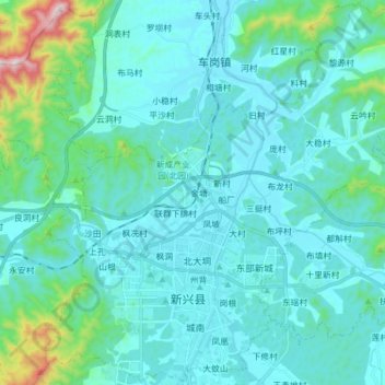 Mapa topográfico 云浮市 / Yunfu, altitud, relieve