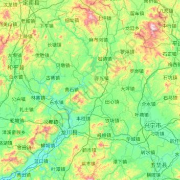 Mapa topográfico Longchuan County, altitud, relieve