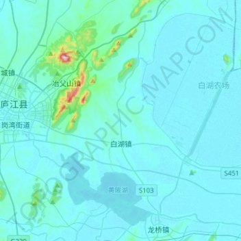 Mapa topográfico Baihu, altitud, relieve