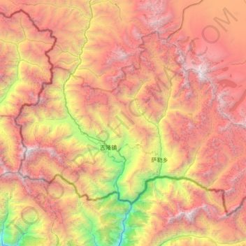 Mapa topográfico Kyirong Township, altitud, relieve