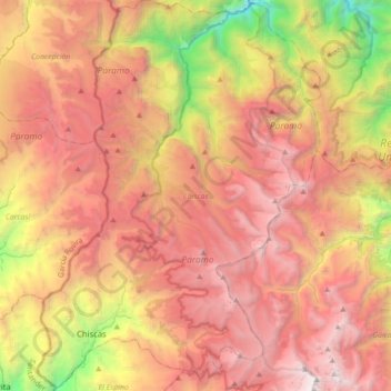 Mapa topográfico Chiscas, altitud, relieve