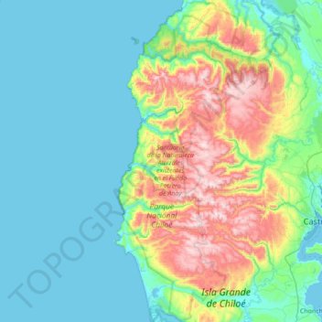 Mapa topográfico Isla Grande de Chiloé, altitud, relieve
