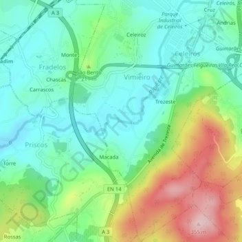 Mapa topográfico Vimieiro, altitud, relieve