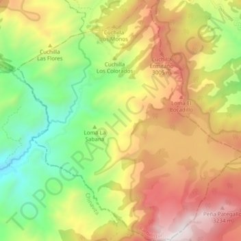 Mapa topográfico Vereda Guayabal, altitud, relieve