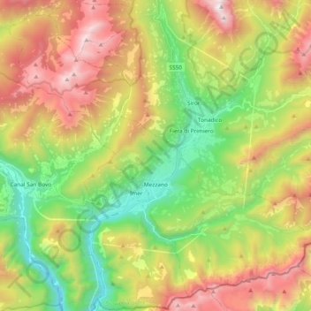 Mapa topográfico Mezzano, altitud, relieve