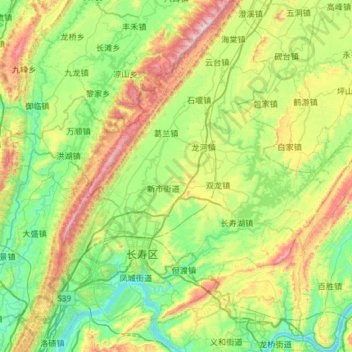Mapa topográfico Changshou District, altitud, relieve