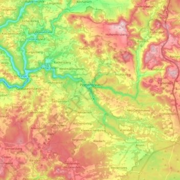 Mapa topográfico Pottenstein, altitud, relieve