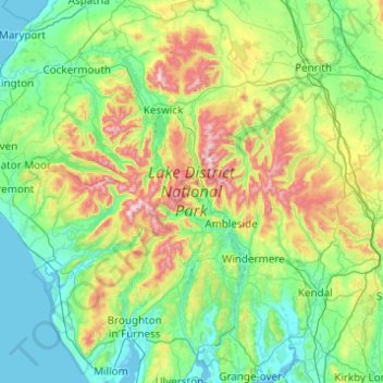 Mapa topográfico Parc national du Lake District, altitud, relieve