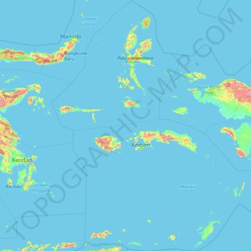 Mapa topográfico Maluku, altitud, relieve