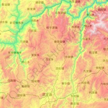 Mapa topográfico Luquan Yi and Miao Autonomous County, altitud, relieve
