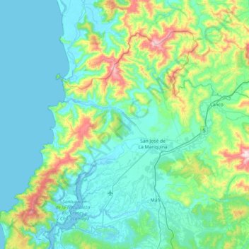 Mapa topográfico Mariquina, altitud, relieve