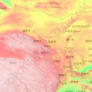 Mapa topográfico Gansu, altitud, relieve