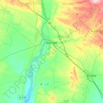 Mapa topográfico Monzón, altitud, relieve