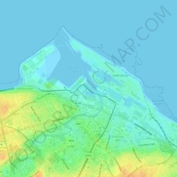 Mapa topográfico Leith Harbour & Newhaven, altitud, relieve