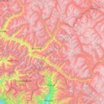 Mapa topográfico Lahul, altitud, relieve
