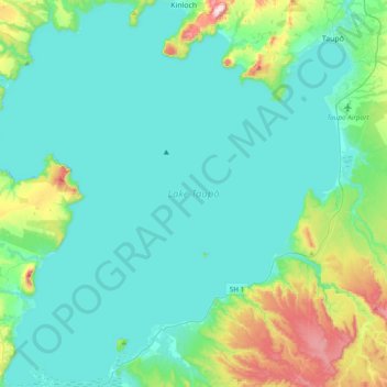 Mapa topográfico Lake Taupō, altitud, relieve