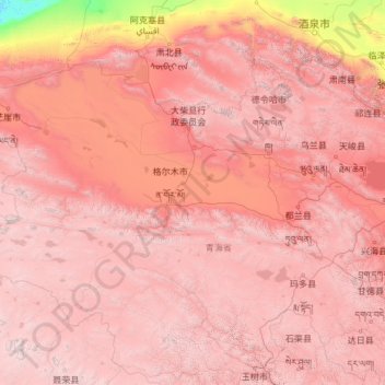 Mapa topográfico Haixi Mongol and Tibetan Autonomous Prefecture, altitud, relieve
