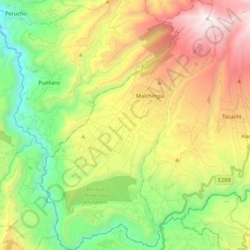 Mapa topográfico Malchingui, altitud, relieve