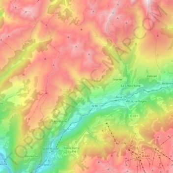 Mapa topográfico Aime-la-Plagne, altitud, relieve