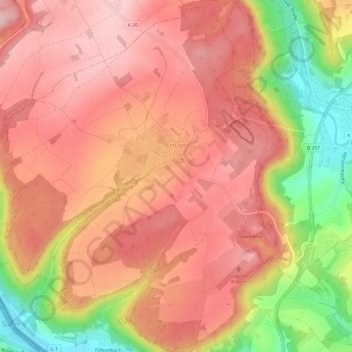 Mapa topográfico Ernzen, altitud, relieve