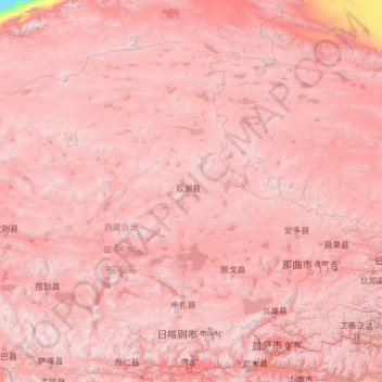 Mapa topográfico Nagqu City, altitud, relieve