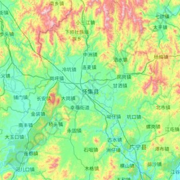 Mapa topográfico Huaiji County, altitud, relieve