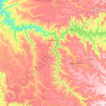 Mapa topográfico Nova Ponte, altitud, relieve
