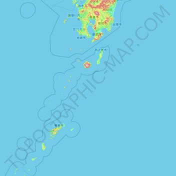 Mapa topográfico Préfecture de Kagoshima, altitud, relieve