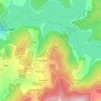 Mapa topográfico Portodemouros, altitud, relieve