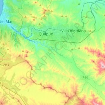 Mapa topográfico Estero Marga-Marga, altitud, relieve
